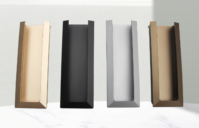 Hidden drawer and cabinet door handle, aluminum alloy profile, built-in grooved 